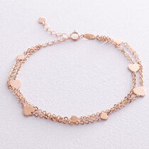 обзорное фото Золотой браслет двойного плетения с сердечками 037989 Женские золотые браслеты обзорное фото Золотой браслет двойного плетения с сердечками 037989  Женские золотые браслеты