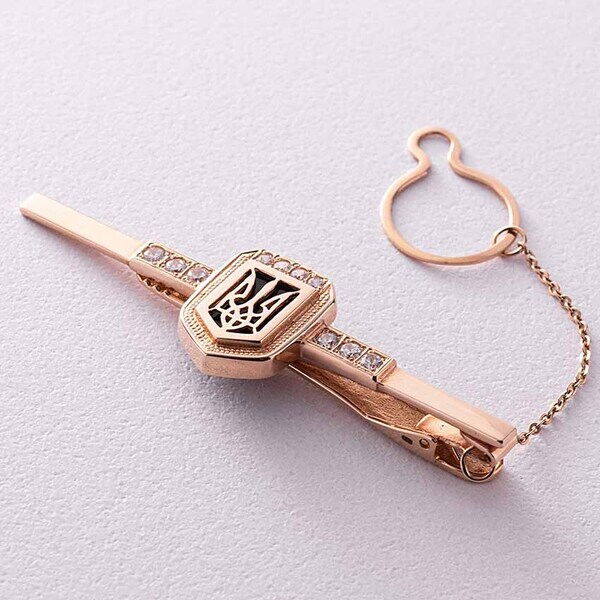 Золотой зажим для галстука Герб Украины с ониксом 031380 детальное изображение ювелирного изделия Зажимы для галстука золотые Золотой зажим для галстука Герб Украины с ониксом 031380 детальное изображение ювелирного изделия Зажимы для галстука золотые