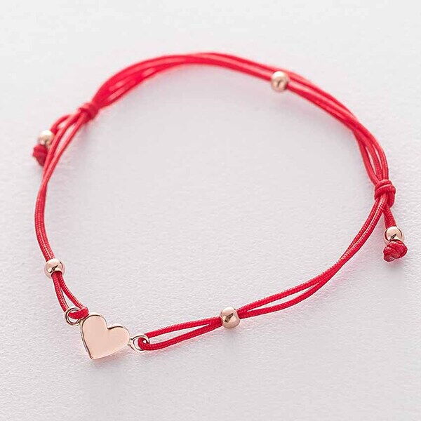 Браслет з червоного шовку та золотим сердечком 038730 детальне зображення ювелірного виробу Браслет з червоного шовку та золотим сердечком 038730 детальне зображення ювелірного виробу