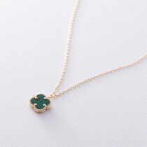 обзорное фото Колье из желтого золота Клевер с малахитом 037057  Золотые колье с камнями