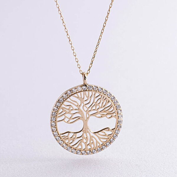Колье Дерево Жизни в желтом золоте с фианитами 039340 детальное изображение ювелирного изделия Золотые колье с камнями Колье Дерево Жизни в желтом золоте с фианитами 039340 детальное изображение ювелирного изделия Золотые колье с камнями