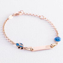 обзорное фото Золотой детский браслетик с платистиной для гравировки и декоративными элементами из эмали 039851 Детские золотые браслеты обзорное фото Золотой детский браслетик с платистиной для гравировки и декоративными элементами из эмали 039851  Детские золотые браслеты