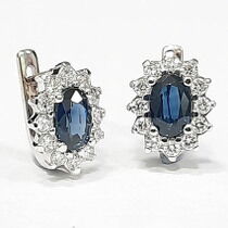 обзорное фото Серьги с бриллиантами и сапфирами в белом золоте 585 пробы 039347 Золотые серьги с бриллиантами обзорное фото Серьги с бриллиантами и сапфирами в белом золоте 585 пробы 039347  Золотые серьги с бриллиантами