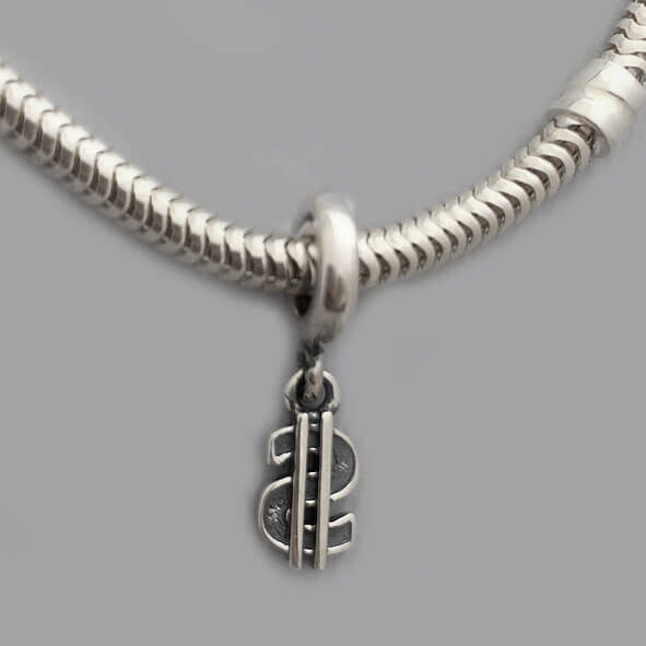 Серебряный шарм подвес на браслет Доллар 026647 детальное изображение ювелирного изделия Серебряные подвески