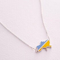 обзорное фото Колье "Карта Украины" в белом золоте с эмалью 037483  Золотые колье с камнями