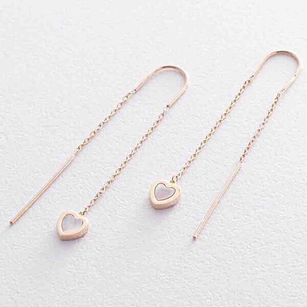 Серьги- протяжки в желтом золоте с перламутром в форме сердца 039151 детальное изображение ювелирного изделия Золотые серьги с перламутром Серьги- протяжки в желтом золоте с перламутром в форме сердца 039151 детальное изображение ювелирного изделия Золотые серьги с перламутром