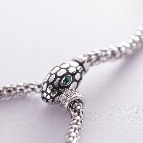 Ексклюзивне кольє у білому золоті з емаллю та фіанітами у вигляді змії 037950 детальне зображення ювелірного виробу Ексклюзивне кольє у білому золоті з емаллю та фіанітами у вигляді змії 037950 детальне зображення ювелірного виробу