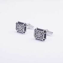 обзорное фото Запонки в белом золоте с чернением 025230  Золотые запонки