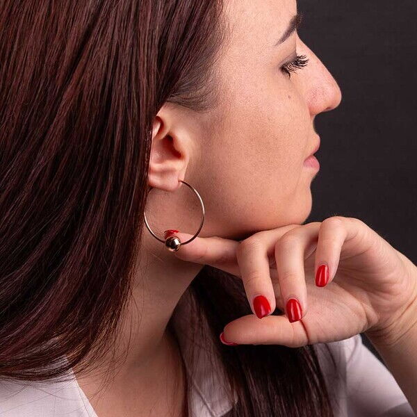 Золоті сережки кільця з кулькою 028276 детальне зображення ювелірного виробу Золоті сережки кільця з кулькою 028276 детальне зображення ювелірного виробу