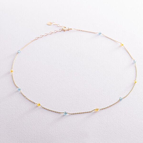 Колье в лимонном золоте Стефания с жёлто-голубыми фианитами 037388 детальное изображение ювелирного изделия Золотое колье Колье в лимонном золоте Стефания с жёлто-голубыми фианитами 037388 детальное изображение ювелирного изделия Золотое колье