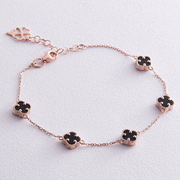 Золотой браслет черный "Клевер" в красном золоте 585 проба 038112 детальное изображение ювелирного изделия Женские золотые браслеты Золотой браслет черный "Клевер" в красном золоте 585 проба 038112 детальное изображение ювелирного изделия Женские золотые браслеты