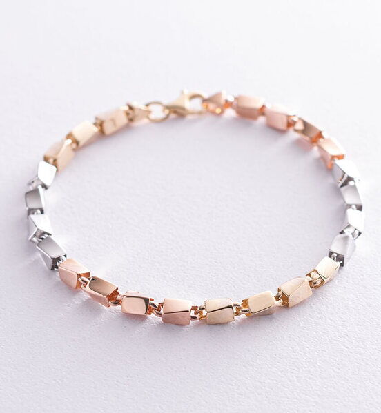 Золотой браслет фантазийного плетения красное, желтое, белое золото 585 проба "Геометрия" 037995 детальное изображение ювелирного изделия Женские золотые браслеты Золотой браслет фантазийного плетения красное, желтое, белое золото 585 проба "Геометрия" 037995 детальное изображение ювелирного изделия Женские золотые браслеты