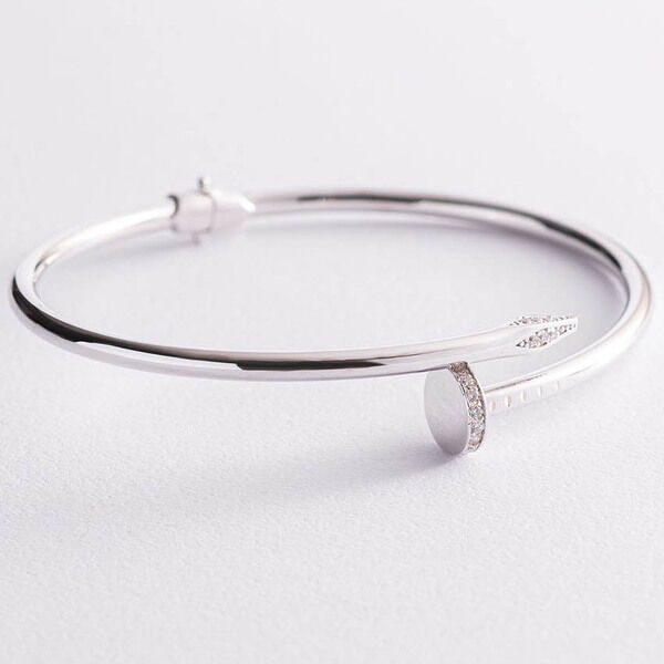 Браслет Гвоздь в белом золоте с фианитами 038408 детальное изображение ювелирного изделия Жесткие браслеты из золота Браслет Гвоздь в белом золоте с фианитами 038408 детальное изображение ювелирного изделия Жесткие браслеты из золота