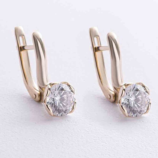 Золотые серьги с сердечками и фианитами 038704 детальное изображение ювелирного изделия Золотые серьги с фианитом Золотые серьги с сердечками и фианитами 038704 детальное изображение ювелирного изделия Золотые серьги с фианитом