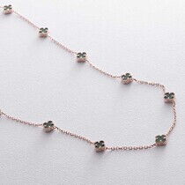 обзорное фото Невероятное mini колье из красного золота Клевер с малахитом 038575  Золотые колье с камнями