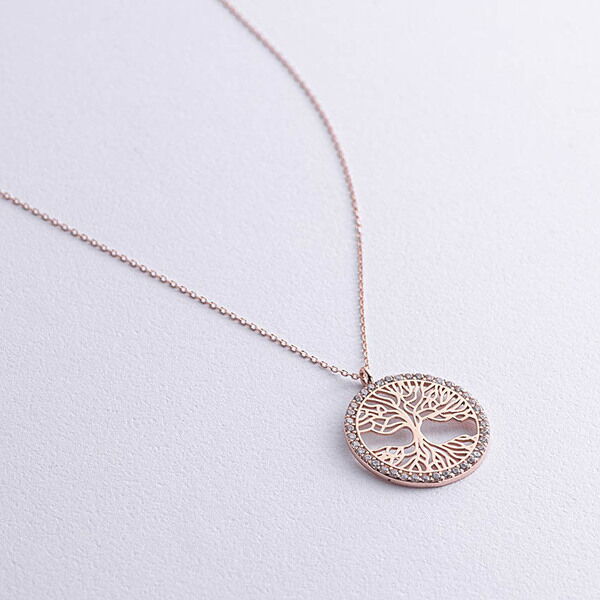 Колье из красного золота Дерево Жизни с фианитами 039339 детальное изображение ювелирного изделия Золотые колье с камнями Колье из красного золота Дерево Жизни с фианитами 039339 детальное изображение ювелирного изделия Золотые колье с камнями