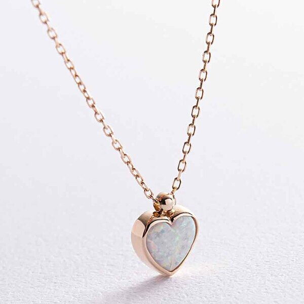 Золотое колье Сердце с синтетическим опалом 038777 детальное изображение ювелирного изделия Золотые колье с камнями Золотое колье Сердце с синтетическим опалом 038777 детальное изображение ювелирного изделия Золотые колье с камнями