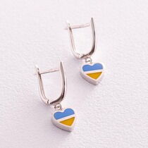 обзорное фото Золотые серьги "С Украиной в сердце" 037476 Золотые серьги с эмалью обзорное фото Золотые серьги "С Украиной в сердце" 037476  Золотые серьги с эмалью