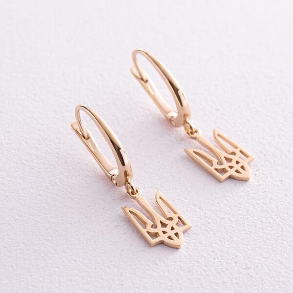 Золотые серьги Тризуб, Герб Украины 037482 детальное изображение ювелирного изделия Золотые серьги без вставок