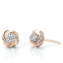 обзорное фото Серьги пусеты в красном золоте Цветочки с бриллиантами 039235  Золотые серьги с бриллиантами