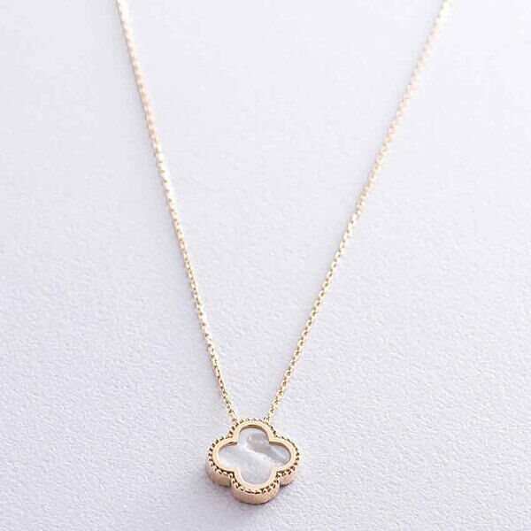 Колье из желтого золота Клевер с перламутром 038585 детальное изображение ювелирного изделия Золотые колье с камнями Колье из желтого золота Клевер с перламутром 038585 детальное изображение ювелирного изделия Золотые колье с камнями