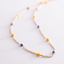 обзорное фото Золотое колье "Свободная" с жёлто-синей эмалью, лимонное золото 037386 Золотое колье обзорное фото Золотое колье "Свободная" с жёлто-синей эмалью, лимонное золото 037386  Золотое колье