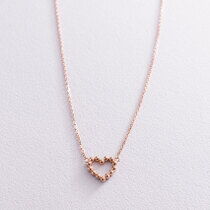 обзорное фото Золотое колье в оригинальном стиле с сердечком без вставок 037715  Золотое колье без камней