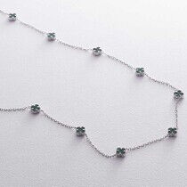 обзорное фото Невероятное mini колье из белого золота Клевер с малахитом 038573  Золотые колье с камнями