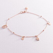 обзорное фото Золотой браслет якорного плетения на ногу с подвесками 037986 Золотые браслеты на ногу обзорное фото Золотой браслет якорного плетения на ногу с подвесками 037986  Золотые браслеты на ногу