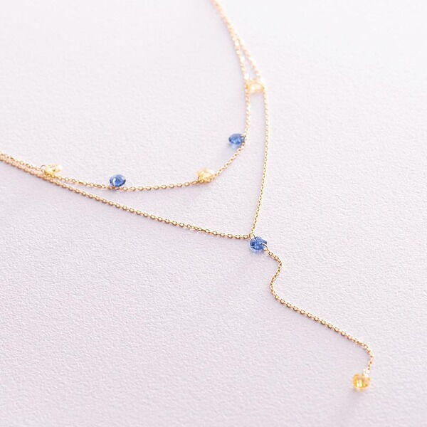 Колье в жёлтом (лимонном) золоте с жёлто-голубыми фианитами "Украинка" 037499 детальное изображение ювелирного изделия Золотые колье с камнями Колье в жёлтом (лимонном) золоте с жёлто-голубыми фианитами "Украинка" 037499 детальное изображение ювелирного изделия Золотые колье с камнями