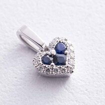 обзорное фото Золотой кулон Сердечко с бриллиантами и сапфирами 038763 Золотые кулоны с сапфиром обзорное фото Золотой кулон Сердечко с бриллиантами и сапфирами 038763  Золотые кулоны с сапфиром