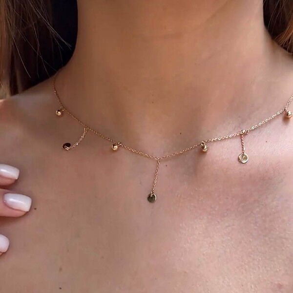 Золоте кольє з кульками і монетками в червоному золоті 033916 детальне зображення ювелірного виробу Золоте кольє з кульками і монетками в червоному золоті 033916 детальне зображення ювелірного виробу