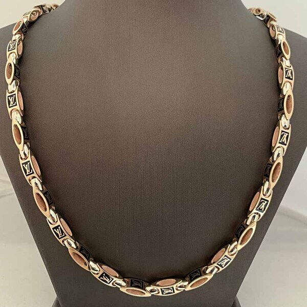 Стильний чоловічий ланцюг в комбінованому золоті та емаллю 038621 детальне зображення ювелірного виробу Стильний чоловічий ланцюг в комбінованому золоті та емаллю 038621 детальне зображення ювелірного виробу