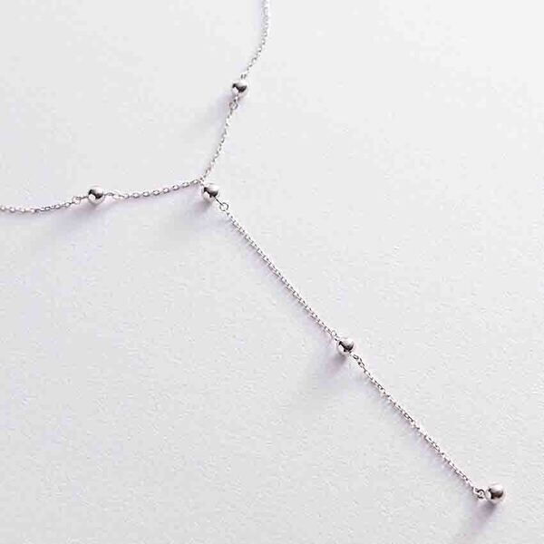 Золотое колье - галстук с шариками в белом золоте 039162 детальное изображение ювелирного изделия Золотое колье без камней Золотое колье - галстук с шариками в белом золоте 039162 детальное изображение ювелирного изделия Золотое колье без камней