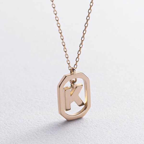 Колье в желтом золоте с глянцевой буквой К и дополнительной цепочкой 039929 детальное изображение ювелирного изделия Золотое колье без камней Колье в желтом золоте с глянцевой буквой К и дополнительной цепочкой 039929 детальное изображение ювелирного изделия Золотое колье без камней