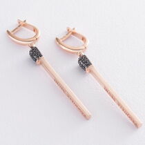 обзорное фото Золотые серьги Спички в стиле Pasquale Bruni с черными фианитами 031676  Золотые серьги с фианитом