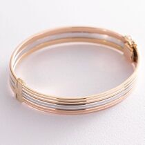 обзорное фото Золотой браслет жесткий широкий в комбинированном золоте 585 пробы 037992  Жесткие браслеты из золота