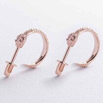 оглядове фото Золоті сережки- пусети Змії без вставок в червоному золоті 039112