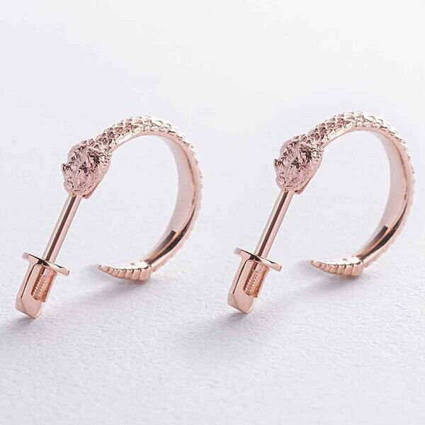 Золотые серьги- пусеты Змеи без вставок в красном золоте 039112 детальное изображение ювелирного изделия Золотые серьги без вставок Золотые серьги- пусеты Змеи без вставок в красном золоте 039112 детальное изображение ювелирного изделия Золотые серьги без вставок