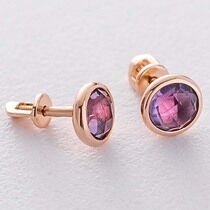 обзорное фото Золотые серьги - пусеты с фиолетовым аметистом 039332 Золотые серьги с аметистом обзорное фото Золотые серьги - пусеты с фиолетовым аметистом 039332  Золотые серьги с аметистом