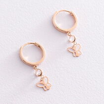 обзорное фото Золотые серьги конго с бабочками и фианитом 037544 Золотые серьги подвески обзорное фото Золотые серьги конго с бабочками и фианитом 037544  Золотые серьги подвески