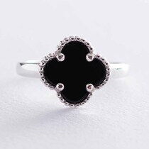 обзорное фото Кольцо Клевер в белом золоте с ониксом 038642 Кольца с ониксом обзорное фото Кольцо Клевер в белом золоте с ониксом 038642  Кольца с ониксом