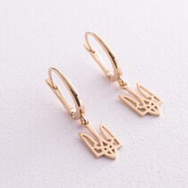 обзорное фото Золотые серьги Тризуб, Герб Украины 037482  Золотые серьги без вставок