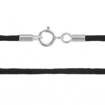обзорное фото Шелковый черный шнурок с серебряным замком 025971  Шнурки с серебром