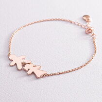 обзорное фото Золотой браслет для мамы девочки и мальчика в красном золоте 585 пробы "Доченька и Сынок" 037997 Женские золотые браслеты обзорное фото Золотой браслет для мамы девочки и мальчика в красном золоте 585 пробы "Доченька и Сынок" 037997  Женские золотые браслеты