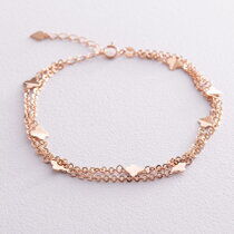 обзорное фото Золотой браслет двойного плетения с клеверами 037990 Женские золотые браслеты обзорное фото Золотой браслет двойного плетения с клеверами 037990  Женские золотые браслеты