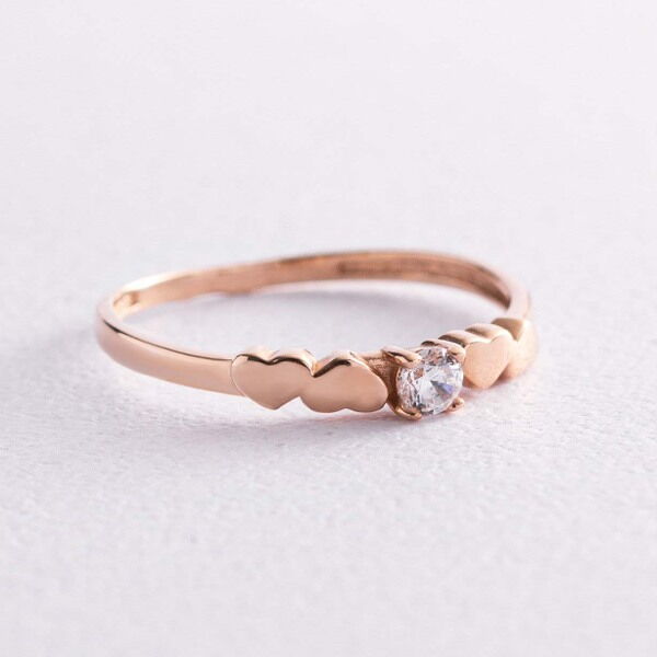 Золотое кольцо для предложения, для помолвки с сердечками и фианитом 037521 детальное изображение ювелирного изделия Помолвочные кольца из золота Золотое кольцо для предложения, для помолвки с сердечками и фианитом 037521 детальное изображение ювелирного изделия Помолвочные кольца из золота