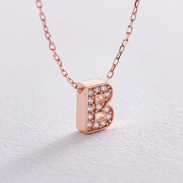 Колье из красного золота 585 пробы с буквой В и белыми фианитами 039983 детальное изображение ювелирного изделия Золотые колье с камнями Колье из красного золота 585 пробы с буквой В и белыми фианитами 039983 детальное изображение ювелирного изделия Золотые колье с камнями