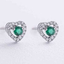 обзорное фото Золотые серьги с рубином и бриллиантом Сердце 038716 Золотые серьги с бриллиантами обзорное фото Золотые серьги с рубином и бриллиантом Сердце 038716  Золотые серьги с бриллиантами