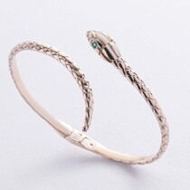 обзорное фото Жесткий браслет Змея в желтом золоте с изумрудами 038505 Жесткие браслеты из золота обзорное фото Жесткий браслет Змея в желтом золоте с изумрудами 038505  Жесткие браслеты из золота